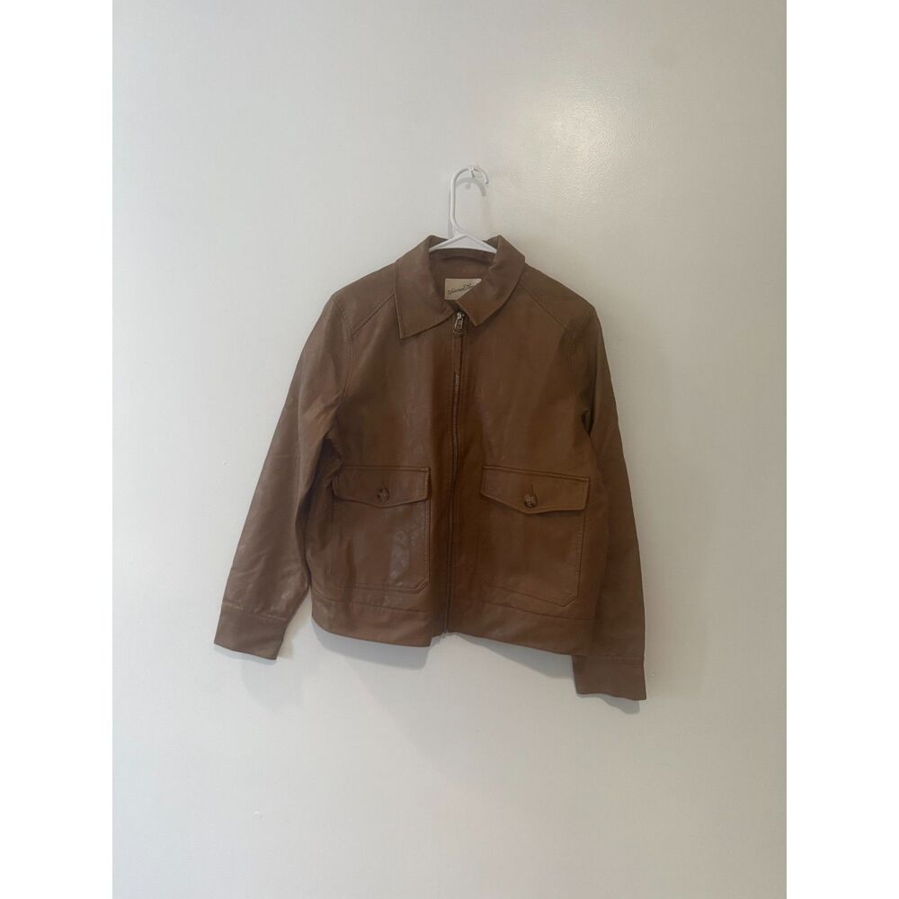Universal Thread Brown Faux Leather Zip Up Bomber Jacket Size M